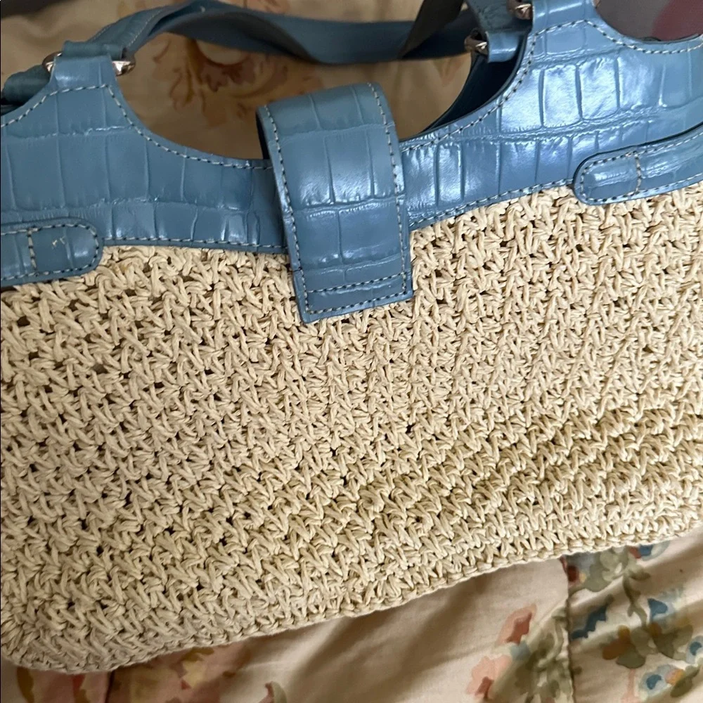 Brighton wheat woven purse with blue leather trim Women's Handbag - Picture 8 of 9